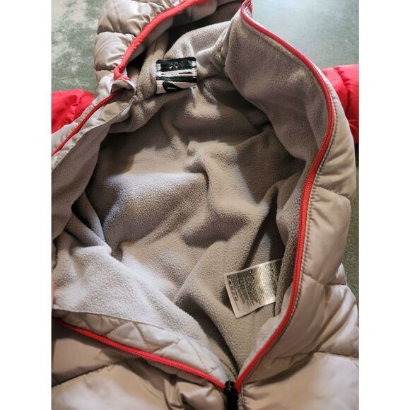 Nike Baby Full Zip Hooded Puffer Snowsuit Fleece Lined Gray Red sz 6 months - Picture 2 of 3